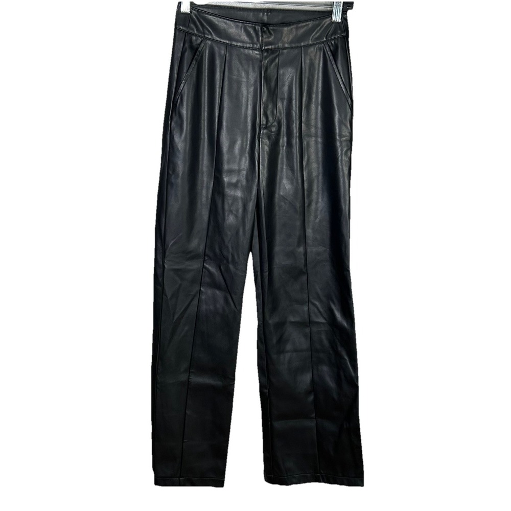 Cider Faux Leather Black Wide Leg High Rise‎ Pants Trendy Y2K Size Small